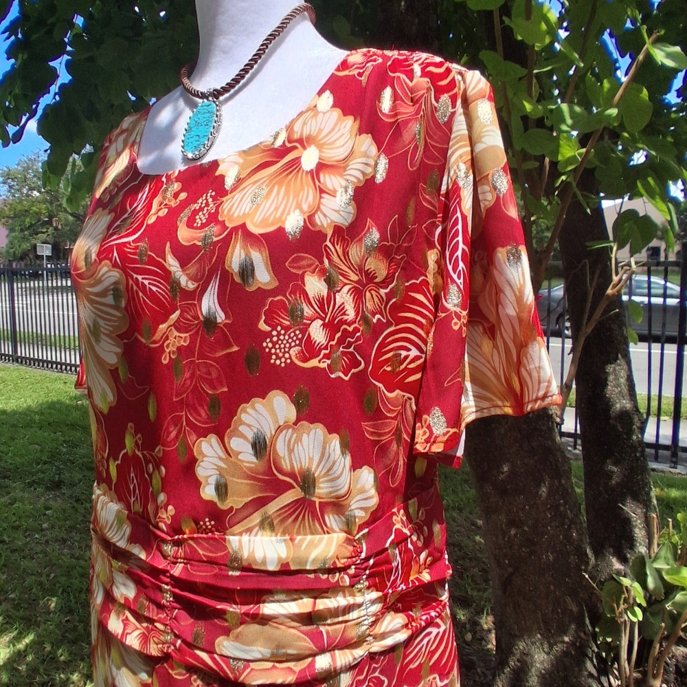 🔥NEW ELEGANT BOHO Red Floral Maxi Dress Size 14 & FREE GIFT - Picture 5 of 13